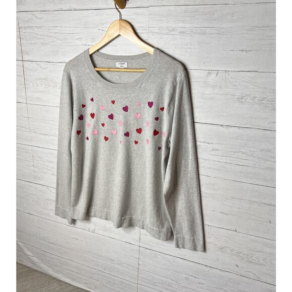J Crew Factory Sweater Womens Size XXL Gray 100% Cotton Embroidered Hearts - Picture 5 of 16